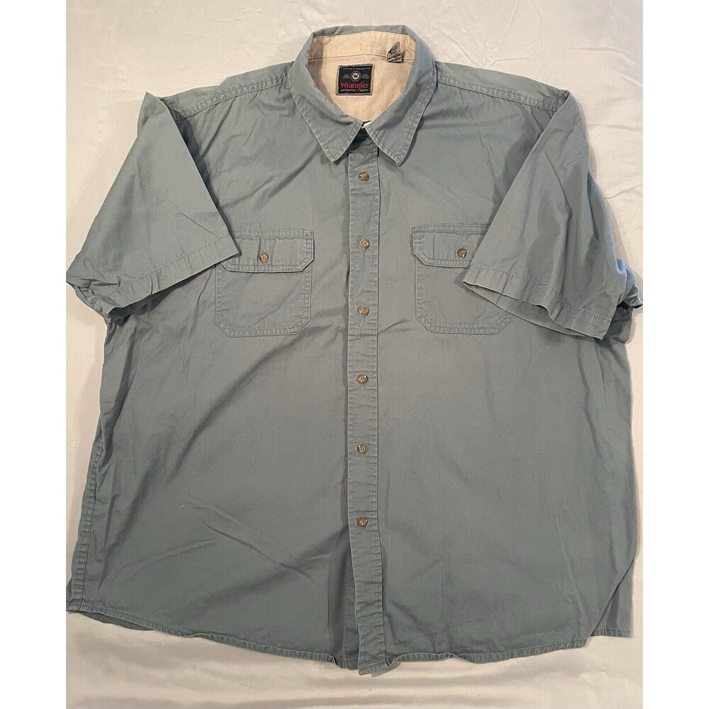 Wrangler Shirt Men’s Size 2XL Blue Short Sleeve Workwear Outdoor Heavy Cotton